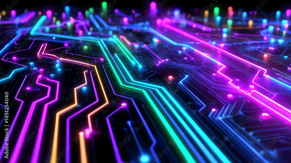 Fototapete a vibrant, abstract network of glowing lines and nodes against a dark background evokes the complex 