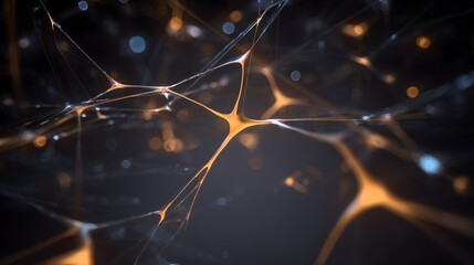 A glowing 3D neural network with interconnected nodes and lines