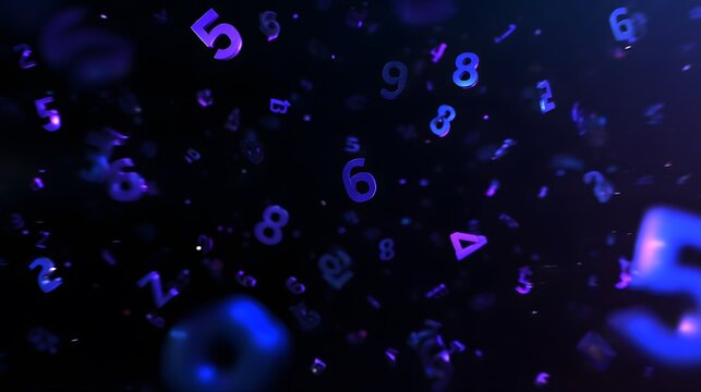 Floating 3D numbers in a dark abstract space