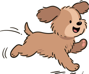 Cute and Energetic Brown Puppy Dog Cartoon Character Running and Playing on a White Background