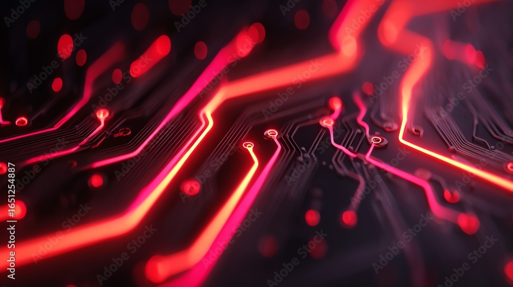Poster an abstract composition showcases glowing red circuitry against a dark background, evoking a sense o
