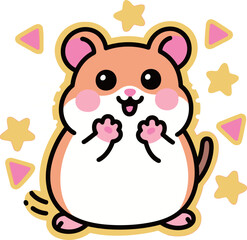 Cute Hamster Cartoon Character with Stars and Triangles on a White and Yellow Background