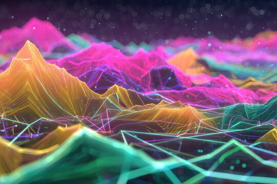 Abstract digital landscape with vibrant glowing lines