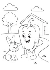 coloring book paprika petting a rabbit near a house.