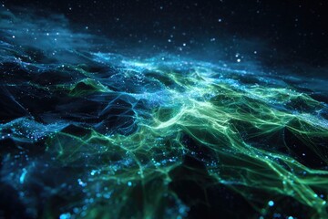 Abstract digital landscape of swirling particles