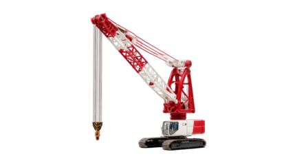 Red and White Crawler Crane Model on Black Background
