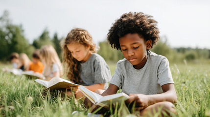 Back to school reading event outdoor park children learning together