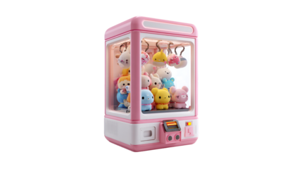Pink claw machine filled with cute plush toys adorable prizes game center fun kawaii