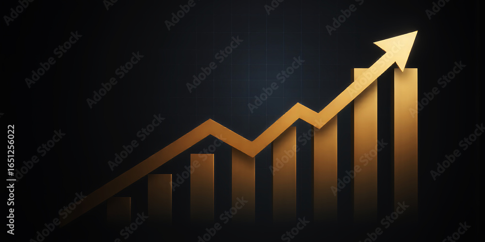Poster a golden upward trending bar graph with a golden arrow on a dark background image art