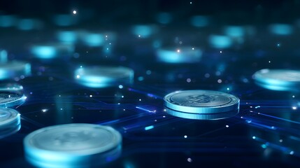 Perspective view of multiple NFT tokens on a floating digital surface