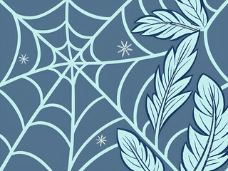 Fototapeta premium Intricate blue spiderweb pattern with delicate pine needles on a soft gray background