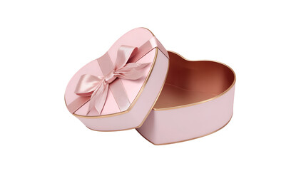 Pink heart shaped gift box with ribbon open empty