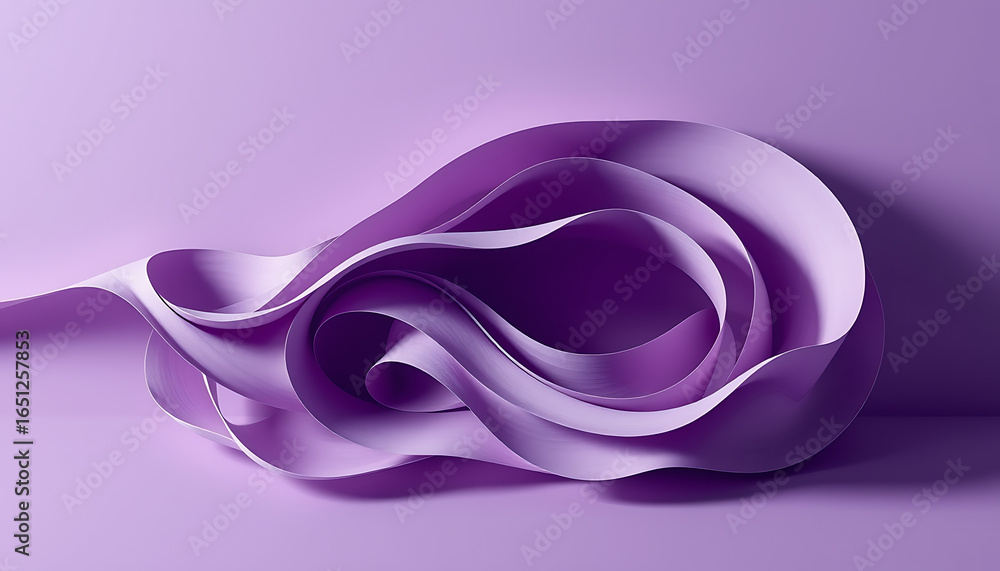 Poster abstract purple paper ribbon swirls creating a soft and flowing design on a matching background