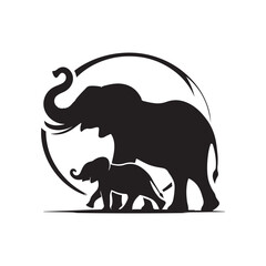 elephant with baby vector silhouette clip art logo design illustration. elephant baby icon set collections.