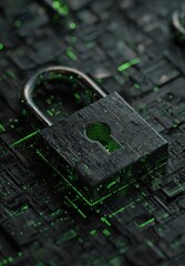 Dark padlock on circuit board