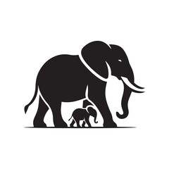 Obraz premium elephant with baby vector silhouette clip art logo design illustration. elephant baby icon set collections.