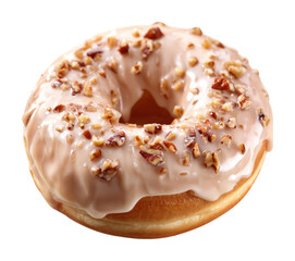 Delicious glazed donut with nuts bakery food isolated on transparent background