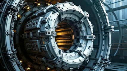 Obraz premium Science fiction mechanical device screen display