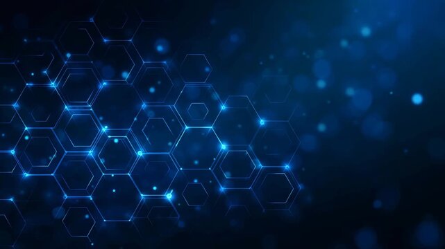 Futuristic glowing hexagon grid on dark blue background
