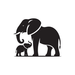 elephant with baby vector silhouette clip art logo design illustration. elephant baby icon set collections.