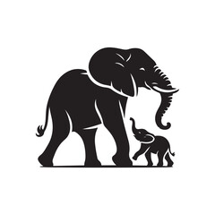 elephant with baby vector silhouette clip art logo design illustration. elephant baby icon set collections.