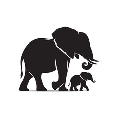 elephant with baby vector silhouette clip art logo design illustration. elephant baby icon set collections.