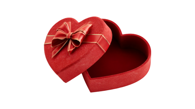 Open Red Heart Shaped Gift Box with Bow