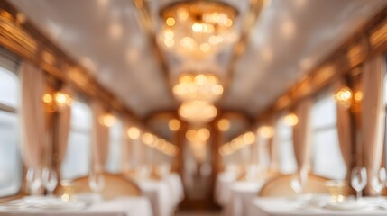 blurred image of a luxury train dining car interior