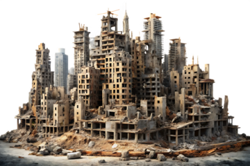 a destroyed city with a isolated on white background ,PNG.AI Generated.