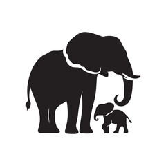 elephant with baby vector silhouette clip art logo design illustration. elephant baby icon set collections.