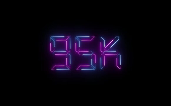 A radiant neon "95K" icon pulses in electric pink and blue, shimmering with retro 80s flair, featuring subtle zoom, flicker, and glowing light trail effects.

