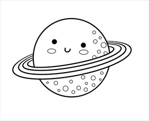 Saturn planet cute kawaii cartoon character. Outline contour astronomy symbol. Isolated vector illustration.