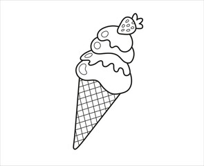 Ice cream cone outline contour icon. Tasty sweet dessert. Isolated vectot illsutration.