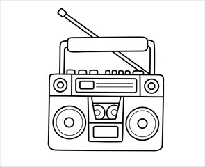 Boombox retro colorful tape recorder. Outline icon. Isolated vector illustration.