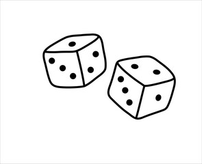 Two dice cubes cartoon outline elements isolated on white background. Vector illustration.