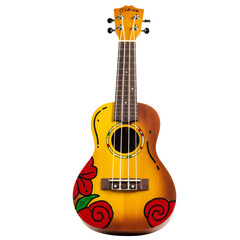 Fototapeta premium Hand-Painted Yellow Ukulele with Red Floral Design