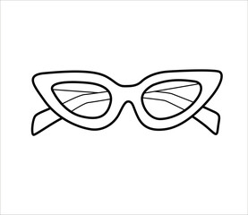Fototapeta premium Cat-eye retro sunglasses outline icon. 80s 90s fashion style accessory. Cartoon element. Isolated vector illustration.