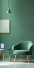 Green living room with armchair and small table