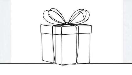 Gift box, one line drawing
