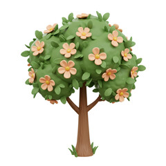 Fototapeta premium Cartoon 3D Render of a Blooming Tree with Orange Flowers
