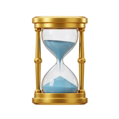 3D Render of Gold Hourglass with Blue Sand on Transparent Background