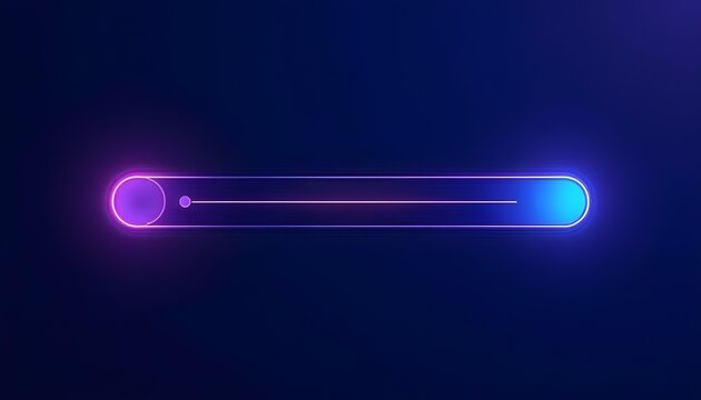 Digital interface with glowing buttons and sliders in neon blue and purple, flat and minimal style .