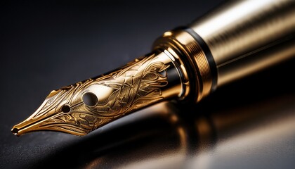 Naklejka premium premium gold nib fountain pen macro close up revealing intricate detail and luxurious finish