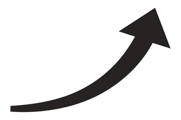 Black curved arrow pointing upwards on a white background