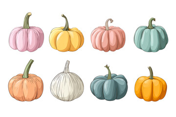 Colorful pumpkins on transparent bg