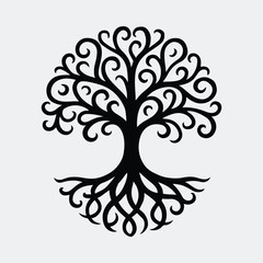 Silhouette tree of life symbol with roots vector illustration