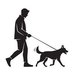 Man walking dog silhouette vector illustration for pet owners and animal lovers design graphic art