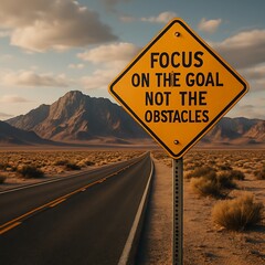 Motivational Road Sign Focus on the Goal, Not the Obstacles