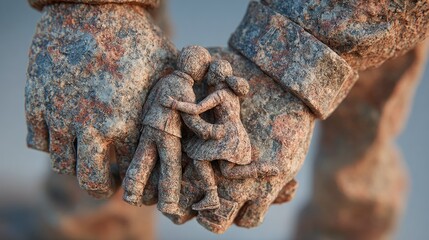Close-up of rusted hands, holding miniature figures