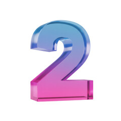 3D Render of Number Two with Blue Pink Gradient